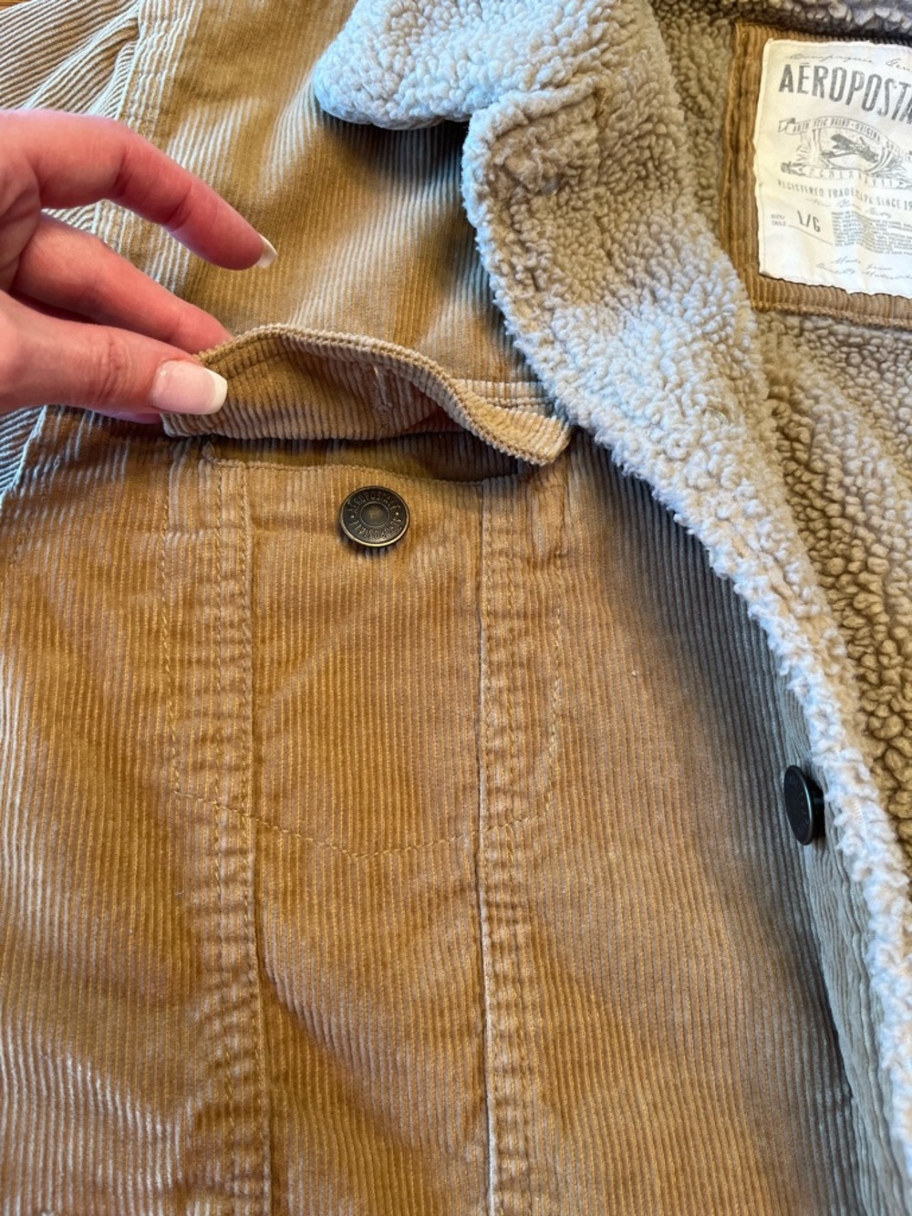 Aeropostale Corduroy Sherpa-Lined Trucker Jacket in Camel Size L - Picture 7 of 10